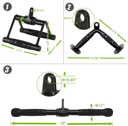 Cable Attachments for Home Gym, Made of Heavy Duty Solid Steel, LAT Pulldown Attachment, Weight Machine Accessories, Straight Pull Down Bar, Tricep Rope, Exercise & Double D Handle