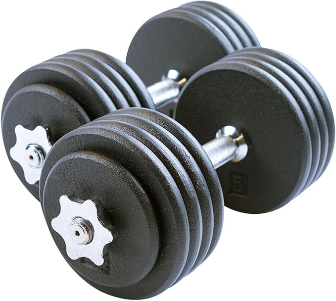 Body-Solid (BSTADBPR) Tools Adjustable Weight Dumbbell Set 5-45 lb