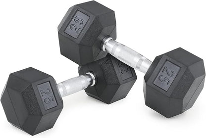 MADOG Hex-Dumbbells, Rubber Coated Cast Iron Dumbbell Set, Hand Weights With Anti-Slip Grip, 5-25 LBS