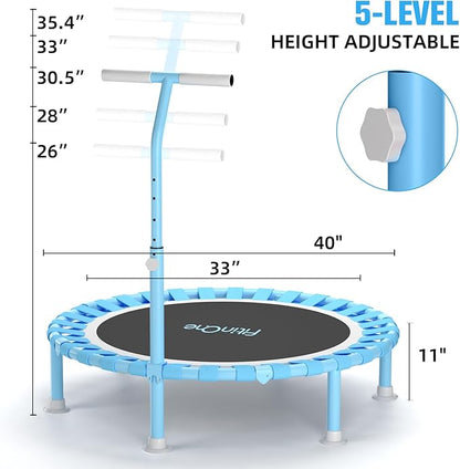 40" Fitness Mini Trampoline with Adjustable Handle Bar, 330lbs Foldable Bungee Rebounder for Adults and Kids, Stable & Quiet Exercise Rebounder Indoor Workout