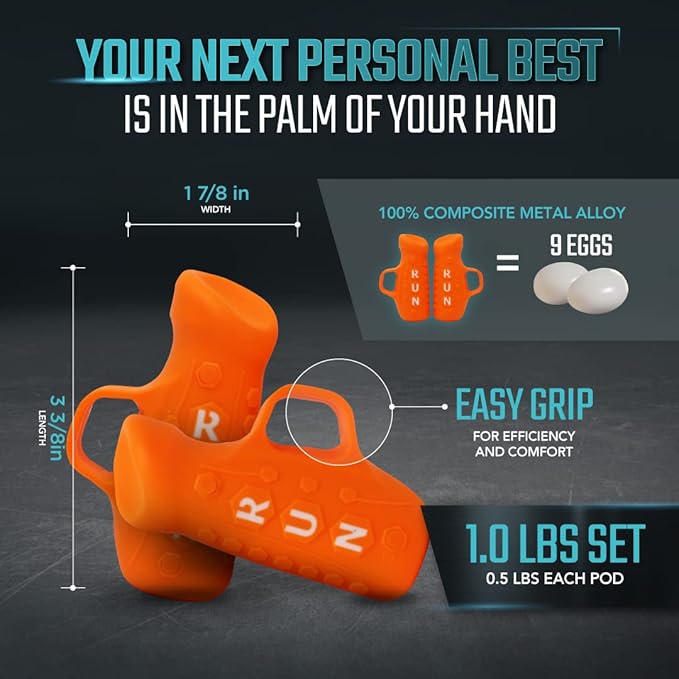 YOUTH Gripped Running Pods Handheld Weights Set Ergonomic with Anti-Slip Silicone Grip for Kids. PERFECT for Youth Sports Training - 2 Pods, 0.5 lbs each