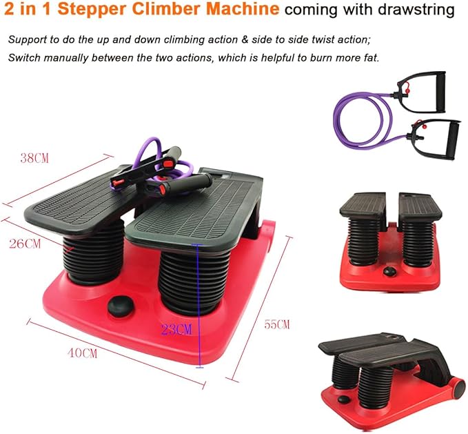 INTBUYING Stepper Climber Fitness Machine with Resistant Bands Portable Stair Stepper Exercise Equipment Low-Impact Cardio, Space-Saving, Height-Adjustable Comfortable Foot Pedals Exercise Machine