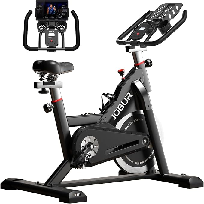 Exercise Bike JOBUR stationary Bike Silent Transmission Workout Bike 300 lbs load-bearing Magnetic Resistance Pro Indoor Cycling Bike with Tablet Computer Mount & LCD Monitorand comfort cushions for Home Gym Cardio Fitness Training