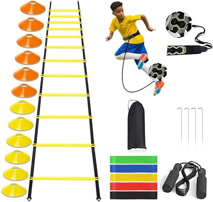 Soccer Agility Training Equipment Set 12 Rung 20Ft Agility 12 Disc 5 Resistance 4 Steel