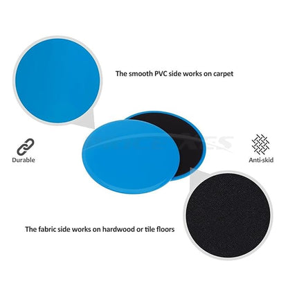 2 x Dual Sided Gliding Discs Exercise Sliders Core Sliders Fitness Ultimate Trainer Gym Home Abdominal & Total Full Body Workout Equipment on ALL surfaces Slide & Glide Exercises (Blue, Circle)