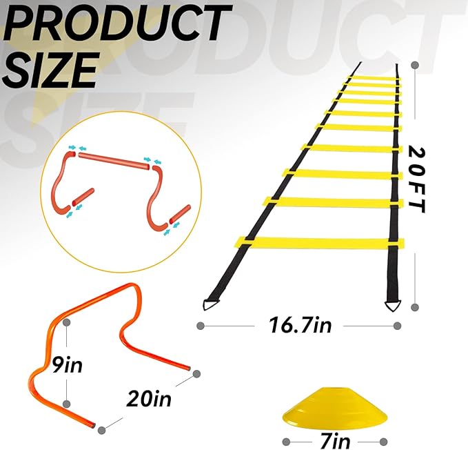 Agility Ladder Speed Training Equipment Set 20ft Agility 4 Agility 12 Disc 1 Jump 4 Stakes 5 Bands