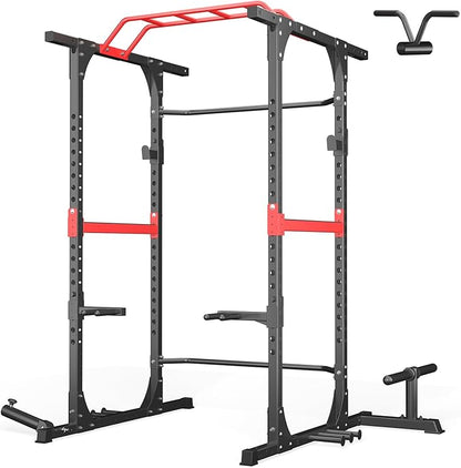 Power Cage, 1200lbs Capacity Power Rack with Adjustable Cable Crossover System, Multi-Function Squat Rack with Pulley System, Weight Cage for Home Gym with Training Attachments