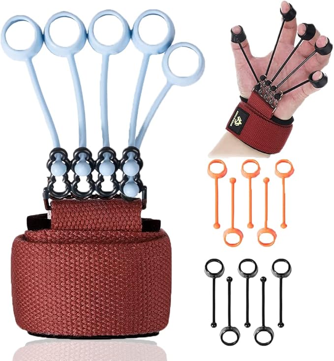 Grip Strength Trainer - Finger Exerciser and Hand Strengthener for Hand Therapy- BPA Free Silicone Hand Grip Trainer - 3 Levels of Resistance Adjustable Training Finger Flexion and Extension Training