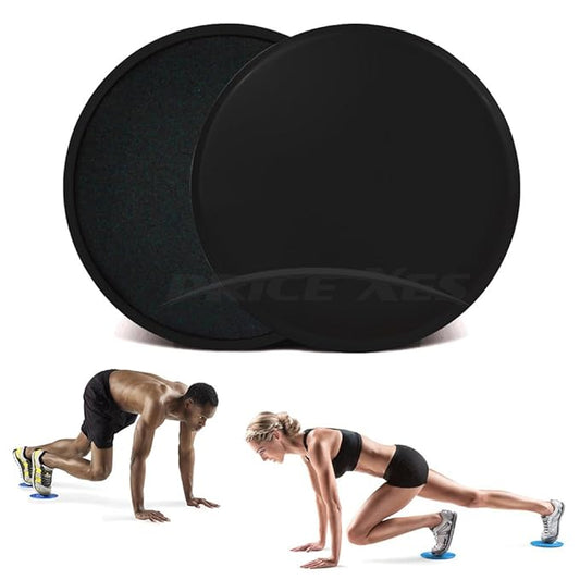 2 x Dual Sided Gliding Discs Exercise Sliders Core Sliders Fitness Ultimate Trainer Gym Home Abdominal & Total Full Body Workout Equipment on ALL surfaces Slide & Glide Exercises (Black, Circle)