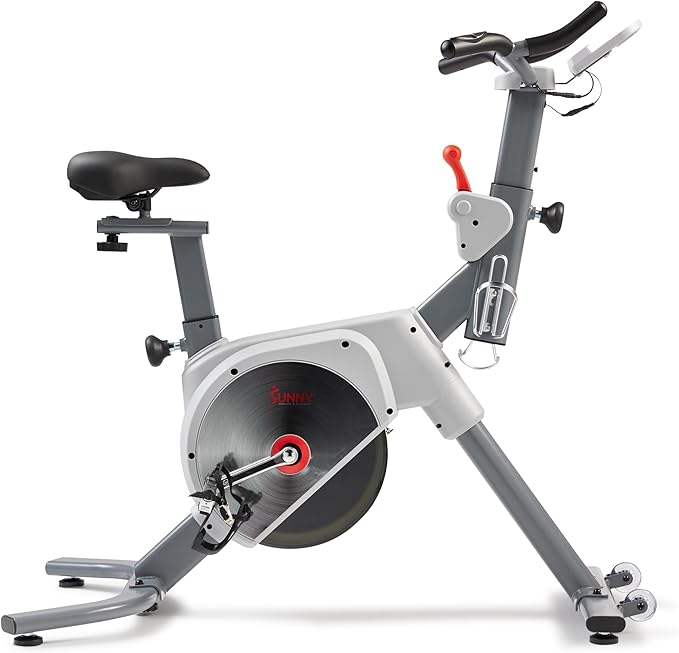 Sunny Health & Fitness Indoor Stationary Cycling Exercise Bike for Home Cardio Workout, 4-Way Adjustable & Cushioned Seat, Optional Magnetic Resistance & Exclusive SunnyFit App Enhanced Bluetooth Link