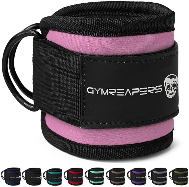 Gymreapers Ankle Straps (Pair) For Cable Machine Kickbacks, Glute Workouts, Lower Body Exercises - Adjustable Leg Straps with Neoprene Padding