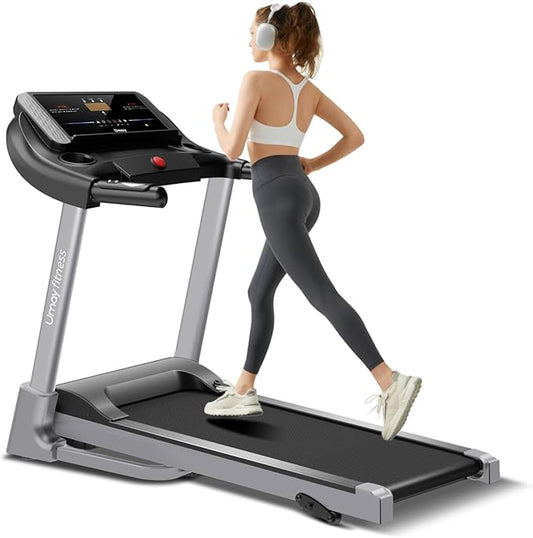 UMAY Fitness Home Auto-Folding Incline Treadmill with Pulse Sensors, 3.0 HP Quiet Brushless, 8.7 MPH, 300 lbs Capacity