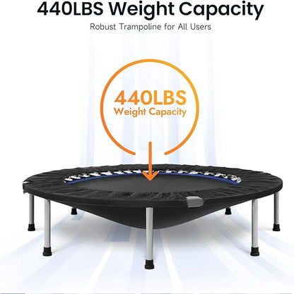 BCAN 40/48" Foldable Mini Trampoline Max Load 330lbs/440lbs, Fitness Rebounder with Adjustable Foam Handle, Exercise Trampoline for Adults Indoor/Garden Workout