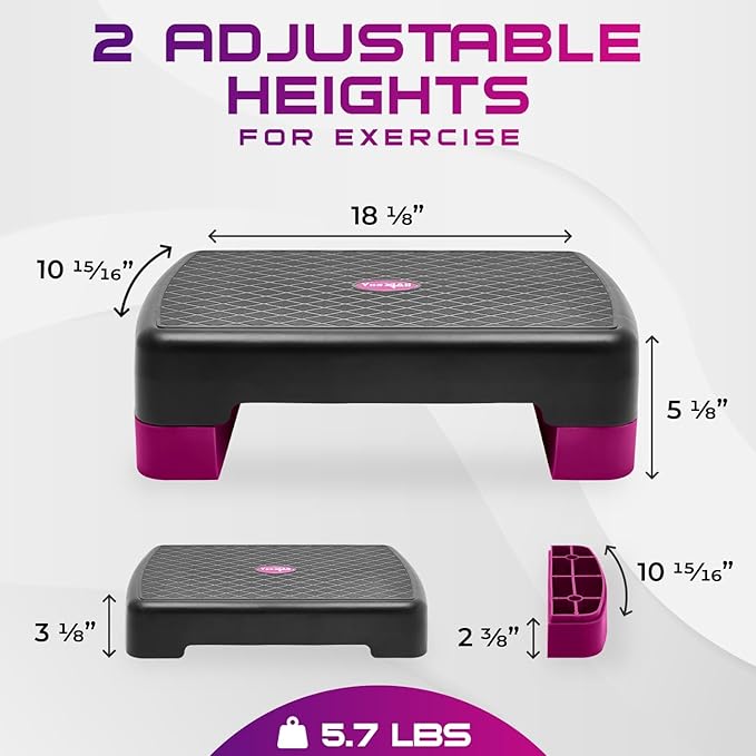 Yes4All 18.9" Aerobic Exercise Step Platform with 2 Risers, Adjustable Height Workout Stepper 3" 5.1" for Home Gym