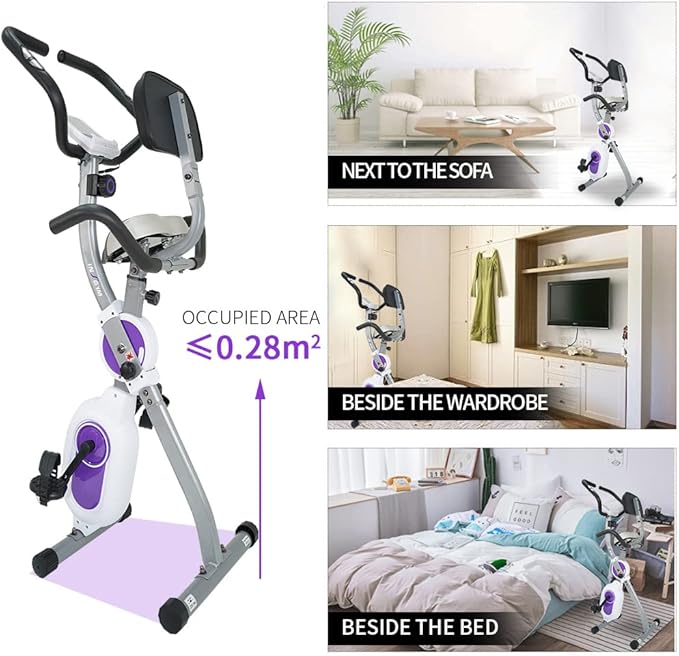 Exercise Bike insgym Foldable Fitness - Stationary Upright Workout Bike with Comfortable Seat Cushion and LED Display Heart Rate with 8-Level Adjustable easy assemble for Adult