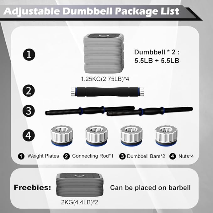 EVERYMILE Adjustable Dumbbells Sets, 20/30/40/50/60/80lbs Non-Rolling Free Weights Dumbbells with Connector, Convertible To Barbell, Home Gym Fitness Workout Equipment for Men Women