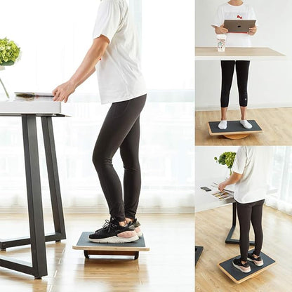 StrongTek Professional Wooden Balance Board, Rocker Board, Wood Standing Desk Accessory, Balancing Board for Under Desk, Anti Slip Roller, Core Strength, Stability, Office Wobble Boards