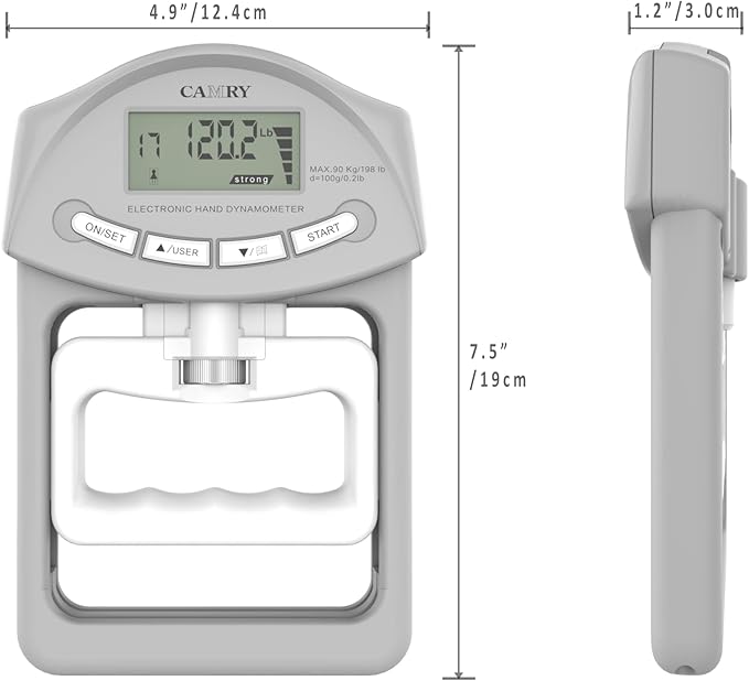 CAMRY Digital Hand Dynamometer Grip Strength Measurement Meter 198Lbs / 90Kgs Auto Capturing Electronic Hand Grip Power