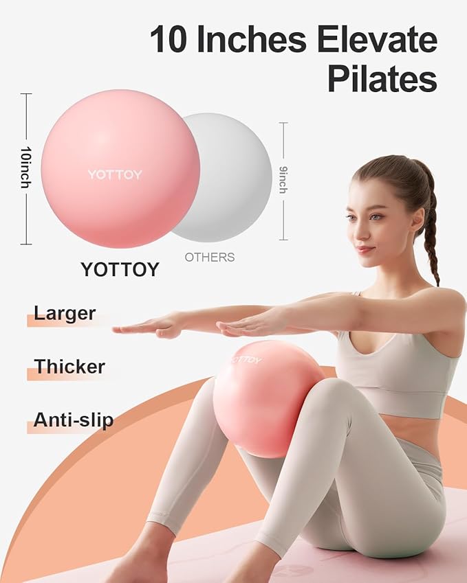 Pilates Ball, 10-inch Exercise Ball with Anti-Burst Technology for Stability, Stability Ball for Yoga, Pilates, Physical Therapy, Home Gym and Office Fitness Equipment