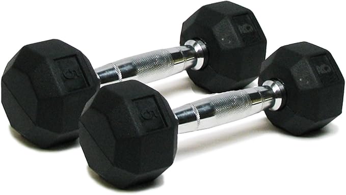 Dumbbells Hand Weights Set of 2 - Rubber Hex Chrome Handle Exercise & Fitness Dumbbell for Home Gym Equipment Workouts Strength Training Free Weights for Women, Men