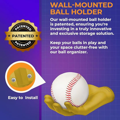 Wall-Mounted Ball Holder - Stylish Sculptured Hand Display Rack for Sports Ball Collections - Baseball, Cricket, Tennis, Golf Balls- Clutter-Free Room Decor and Memorabilia Showcase