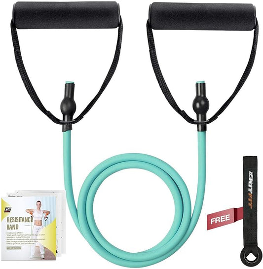 RitFit Single Resistance Exercise Band with Comfortable Handles - Ideal for Physical Therapy, Strength Training, Muscle Toning - Door Anchor and Starter Guide Included