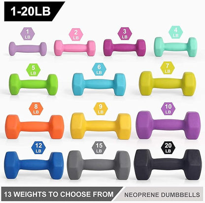 LIONSCOOL Set of 2 Neoprene Coated Dumbbell Hand Weights, Anti-Slip and Anti-Roll Hex Dumbbells in Pair for Strength Training, Resistance Training