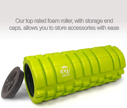 321 STRONG 5 in 1 Foam Roller Set Includes Hollow Core Massage Roller with End Caps, Muscle Roller Stick, Stretching Strap, Double Lacrosse Peanut, Spikey Plantar Fasciitis Ball, All in Giftable Box