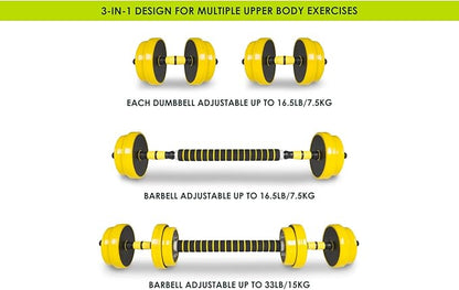 ProsourceFit Adjustable Dumbbell & Barbell Weight Set, 2-in-1 Free Weights Available 22Lbs, Home Gym Equipment