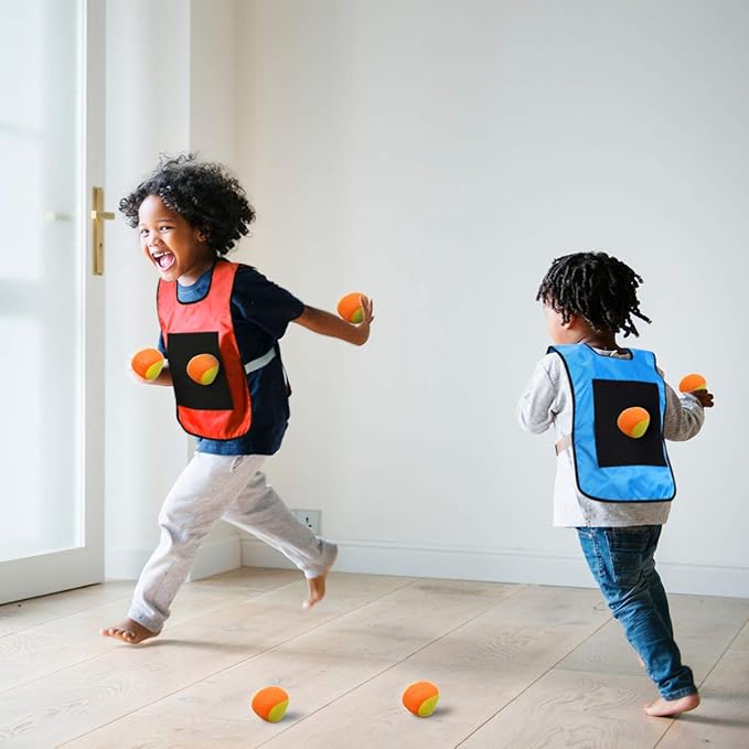 Toyvian Sports Dodgeball Tag Game Vests Set for Kids, 2 Vests and 10 Balls, Sticky Ball Game, Tag Game for Kids Adults Indoor Outside Lawn Yard Games Parent-Child