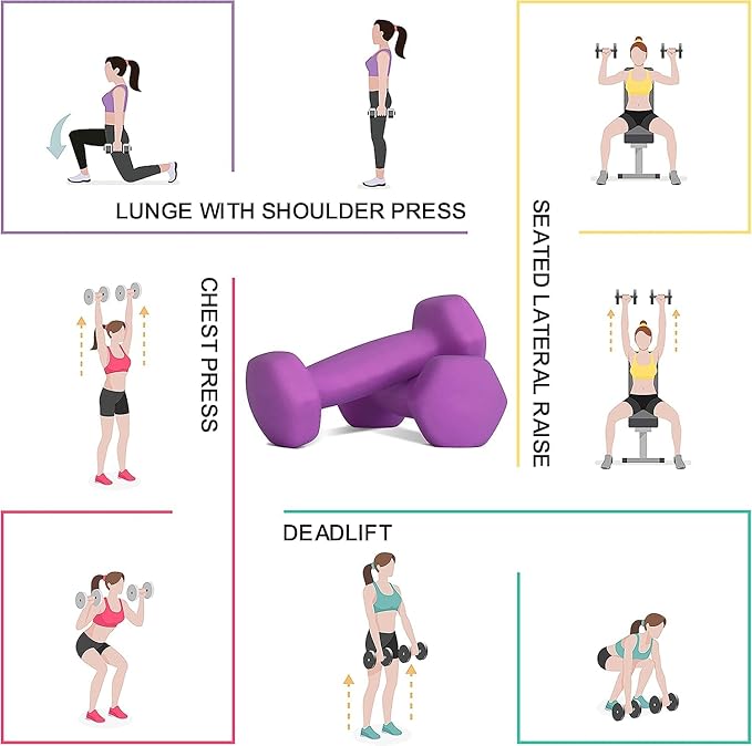 Balelinko Home Gym Equipment Workouts Strength Training Weight Loss Pilates Weights Yoga Sets Weights for Women, Men, Seniors and Youth, 3LB Purple, Pair