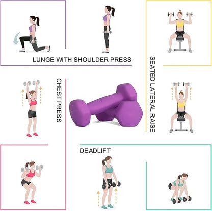 Balelinko Home Gym Equipment Workouts Strength Training Weight Loss Pilates Weights Yoga Sets Weights for Women, Men, Seniors and Youth, 3LB Purple, Pair