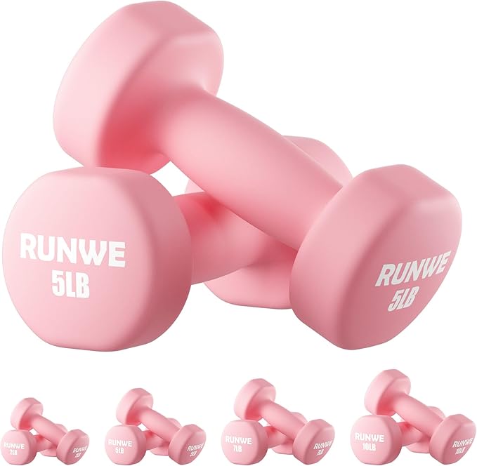 RUNWE Dumbbells Set of 2 - Cast Iron Dumbbell Pairs Options for 1 3 5 7 OR 10 LB Each, Hand Weights Sets Exercise & Fitness Dumbbell Free Weights for Child, Women, Men (Sold in One Pair Not All Sets)