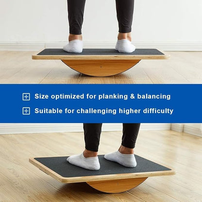 StrongTek Professional Wooden Balance Board, Rocker Board, Wood Standing Desk Accessory, Balancing Board for Under Desk, Anti Slip Roller, Core Strength, Stability, Office Wobble Boards