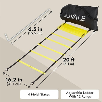 Juvale Agility Ladder Workout Equipment with 6 Speed Training Cones and Resistance Parachute, Footwork Skills Drill Gear for Football and Soccer (20 Ft)