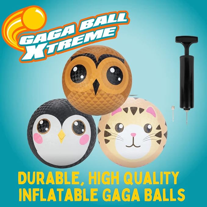 SCS Direct Gaga Playground Balls 3pk (8.5 inches) w Air Pump- Durable Rubber Pack for Dodgeball, Kickball, Gagaball Official Play and School - Fun Outdoor Toys and Accessories Gift for Kids