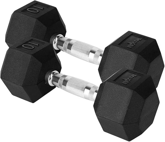 Yes4All Chrome Grip Encased Hex Dumbbells – Hand Weights With Anti-Slip 10-30 LBS Pair