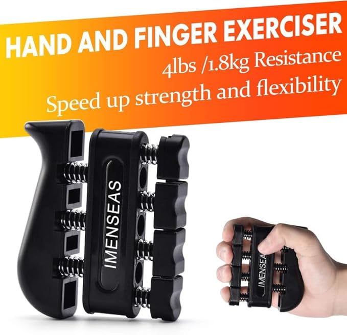 Grip Strength Trainer 7 Pack Adjustable Hand Gripper, Finger Stretcher Resistance Extensor Bands, Finger Exerciser, Grip Strength Ring & Stress Ball, Hand Grip Strengthener, Black