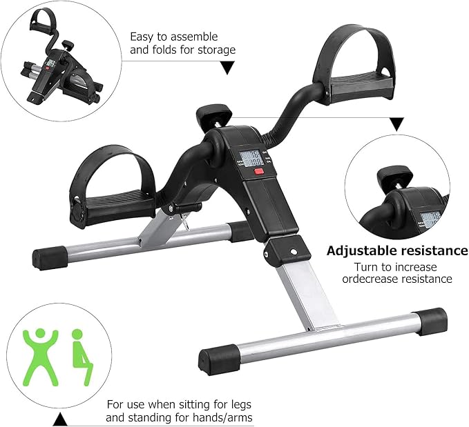 Folding Pedal Exerciser, Mini Exercise Bike Under Desk Bike Foot Pedal Exerciser, Foot Hand Cycle Portable Peddler Machine Bicycle Exerciser Arm Leg Exerciser While Sitting