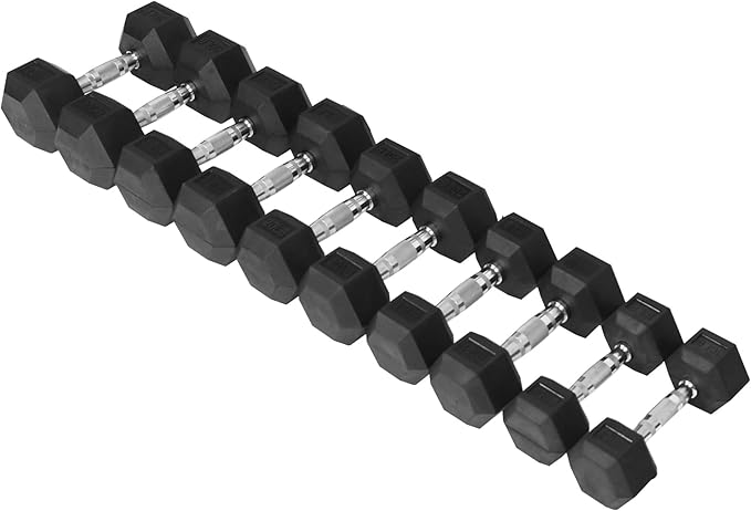 Signature Fitness Premium Rubber Coated Hex Dumbbell Weight Set