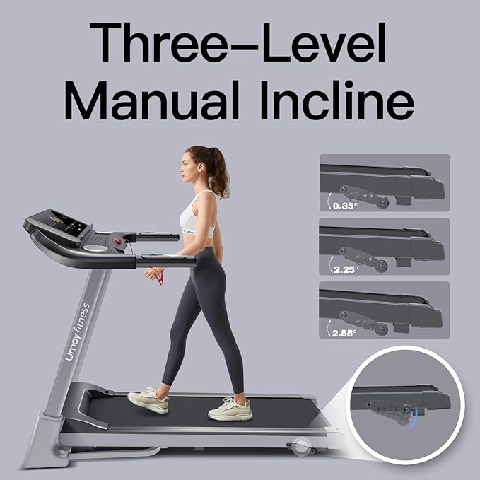 UMAY Fitness Home Auto-Folding Incline Treadmill with Pulse Sensors, 3.0 HP Quiet Brushless, 8.7 MPH, 300 lbs Capacity