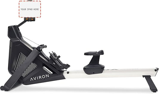 Aviron StrongGo Rowing Machine -Compatible with iPad—Dual Air & Magnetic Resistance Up to 100 lbs | Game-Based Workouts, Compact Storage Design