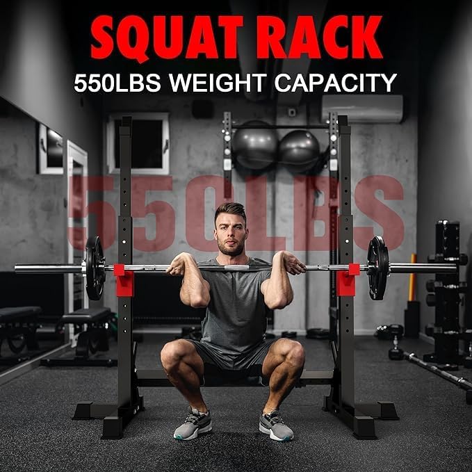 Squat Rack, Barbell Rack, Bench Press Rack for Home Gym, Multi-Function Strength Training, Adjustable Weight Rack 550Lbs