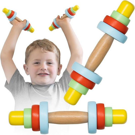 Kids Wooden Toy Dumbbell Set: Colorful Toddler Workout Equipment - Fun Exercise Weights for Children - Safe and Durable Kids Weight Set - Active Play and Fitness Habits - 2pc Kids Gym