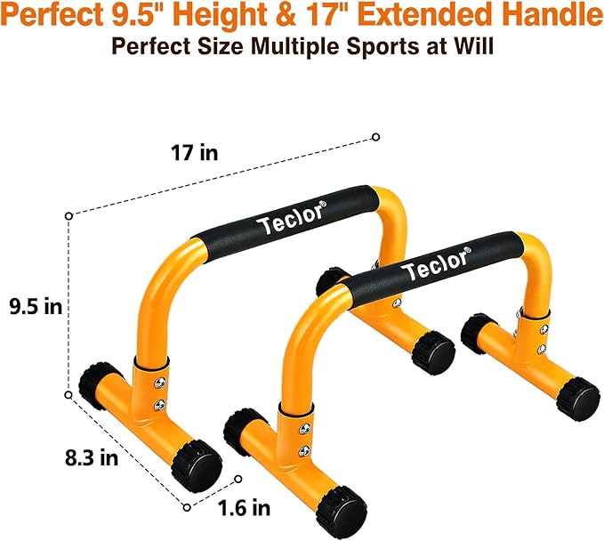 Push Up Bar, Parallettes Bars For L-sit & Dip, Heavy-Duty No Wobbling Parallel Bars Stand For Handstands, Full Planche, Calisthenics, 9.5in High Workout Stands for Home Fitness Training