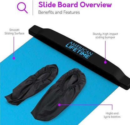 American Lifetime Slide Board - Workout Board for Fitness Training and Therapy with Shoe Booties and Carrying Bag Included