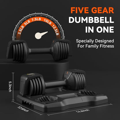 Smart Adjustable Dumbbell Set with Speaking Display - 2.5 to 12.5 Pounds Each - Home Gym Exercise Equipment - Visible Color Display for Workout Data Record - Total 25 lbs Weight Set (High Grade)