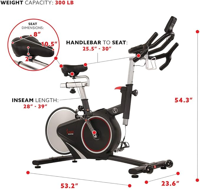 Sunny Health & Fitness Magnetic Rear Belt Drive Indoor Cycling Exercise Bike with RPM Cadence Sensor - SF-B1709, Black