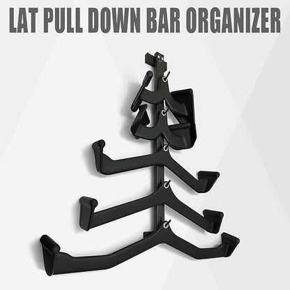 Wall Mounted LAT Pull Down Bar Organizer with Hooks, Home Gym Attachment Storage Rack for LAT Pulldown Attachments, Cable Attachment Rack for Gym Accessories