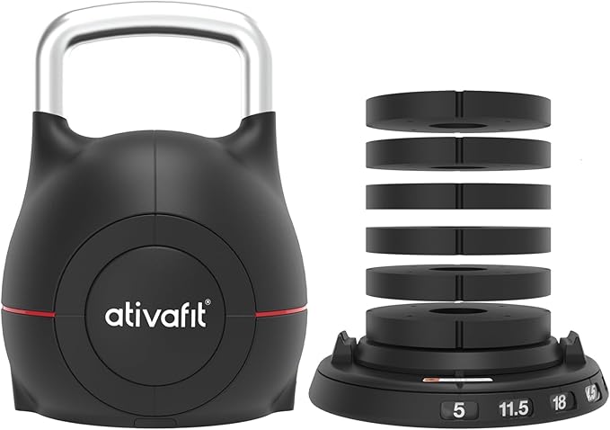 Ativafit 7 in 1 Adjustable Kettlebell 5-44lbs Adjustable Kettlebell with Solid Aluminum Handle Quick Adjustment Weights With Safety Locking Systerm Space Saving Strength Training For Full Body Home Gym Workout